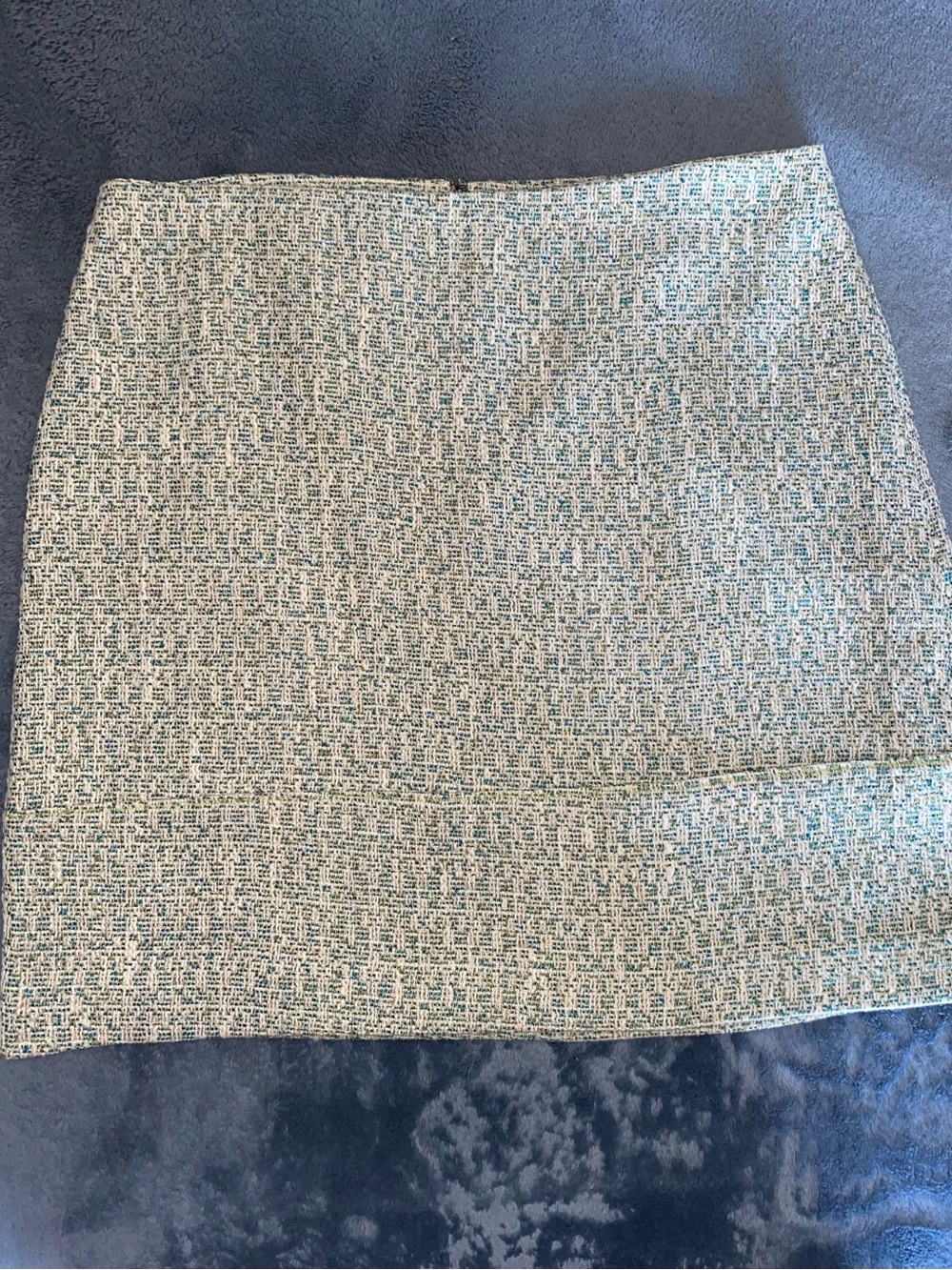 Ann Taylor Classic Tweed Mini Skirt in Light Blue, Green and Cream, Size 12